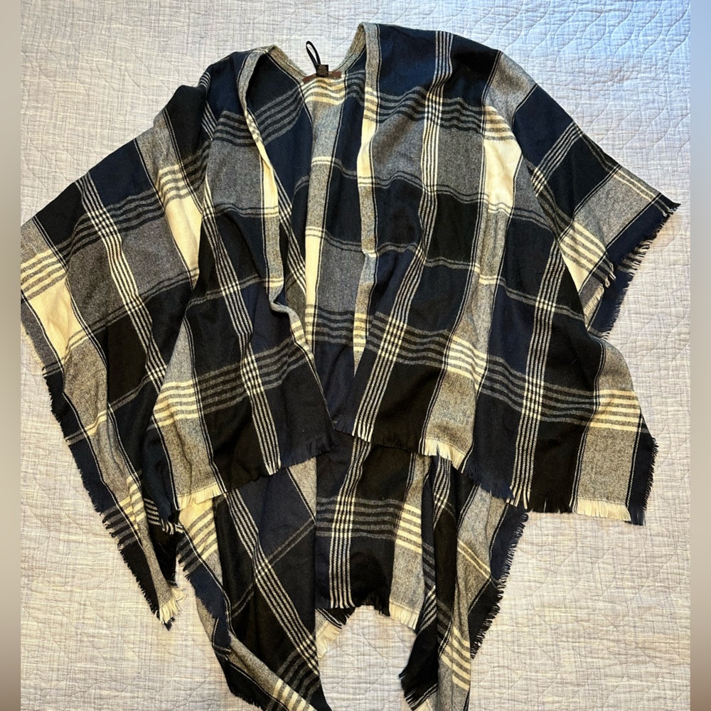Blue white and black tartan wrap coverup